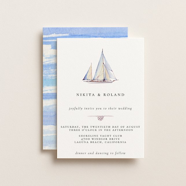 Watercolor Sailboat Nautical Wedding Invitation (Creator Uploaded)