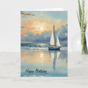 Watercolor Sailboat On Ocean Birthday Card