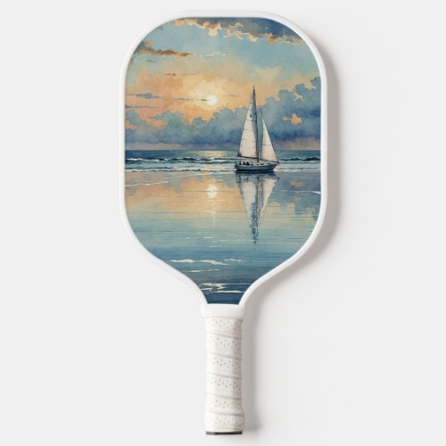 Watercolor Sailboat On Ocean Painting Pickleball Paddle