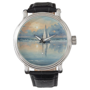 Watercolor Sailboat On Ocean Painting Watch