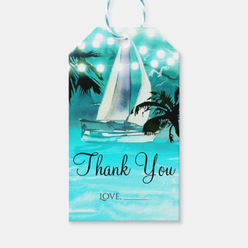 Watercolor Sailboat Palm Trees  String Lights Gift Tags