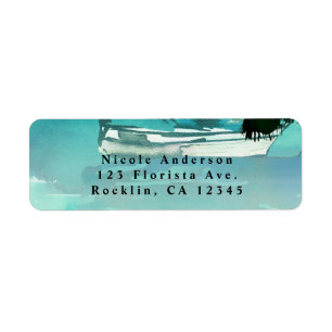 Watercolor Sailboat Palm Trees & String Lights Label