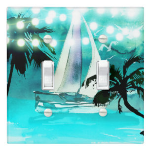 Watercolor Sailboat Palm Trees & String Lights Light Switch Cover