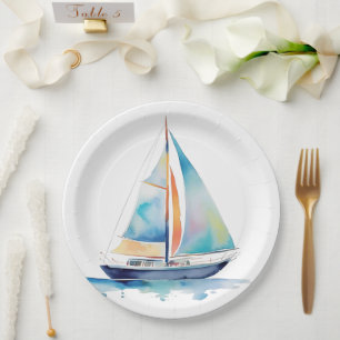 Watercolor Sailboat Paper Plates
