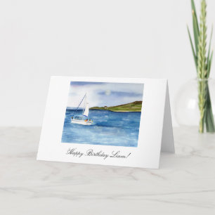 Watercolor Sailboat personalized Birthday Card