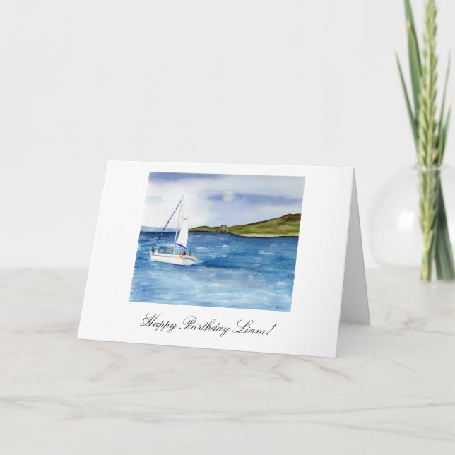 Watercolor Sailboat personalized Birthday Card (Front)