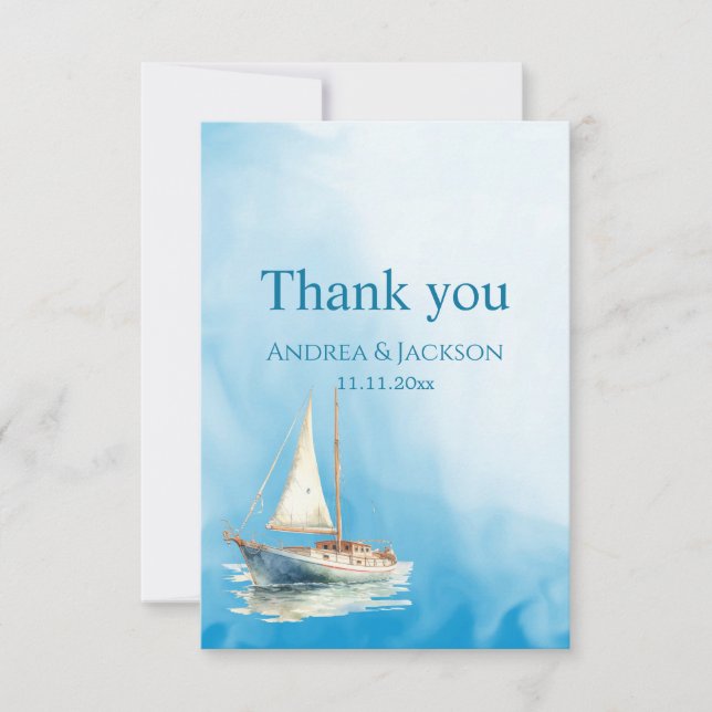 Watercolor Sailboat Photo Thank You Card (Front)