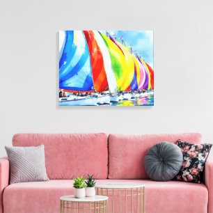Watercolor Sailboat Regatta Canvas Print