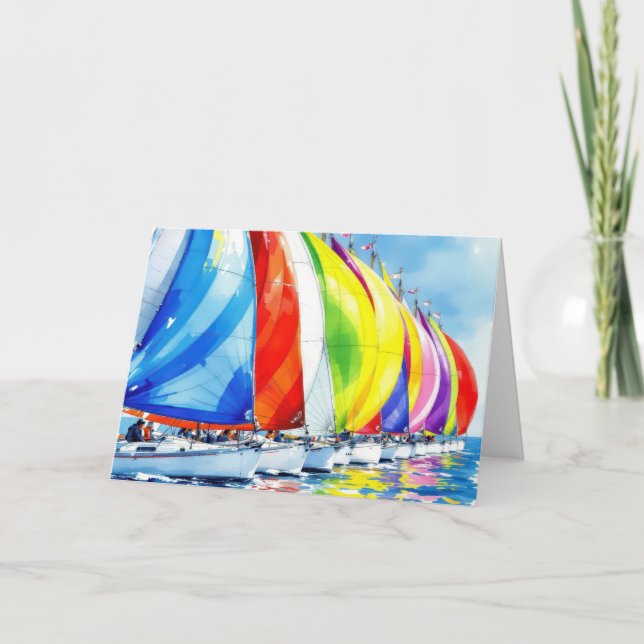 Watercolor Sailboat Regatta Thinking of You Card (Front)