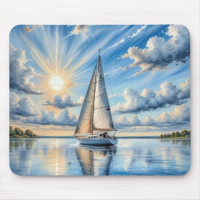 Watercolor Sailboat Sailing In Sunshine Mouse Pad (Front)