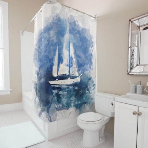 Watercolor Sailboat Shower Curtain