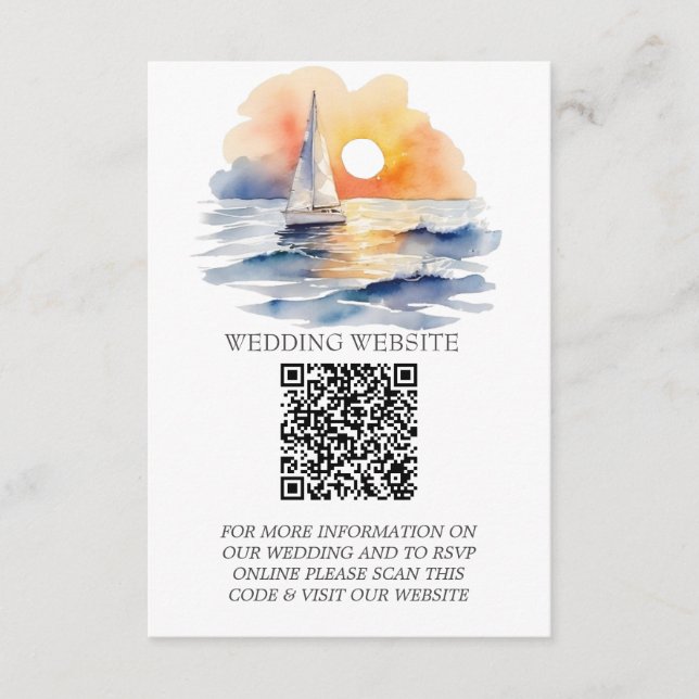 Watercolor Sailboat Sunset Seascape Wedding Enclosure Card (Front)