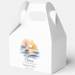 Watercolor Sailboat Sunset Seascape Wedding Favor Boxes