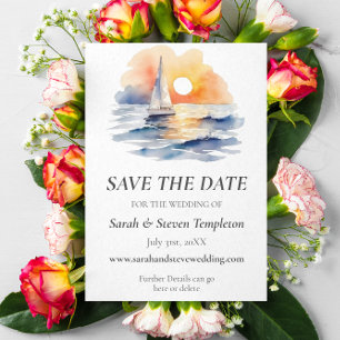 Watercolor Sailboat Sunset Seascape Wedding Save The Date