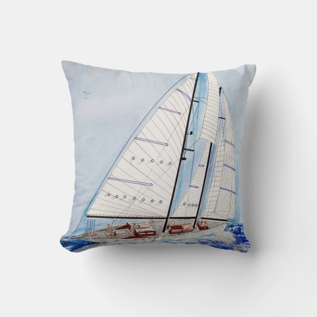 watercolor sailboat throw pillow (Front)