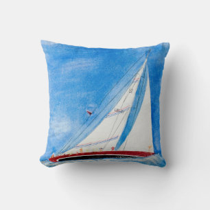 watercolor sailboat throw pillow