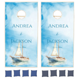 Watercolor Sailboat Wedding Cornhole Set