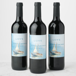 Watercolor Sailboat Wedding Wine Label