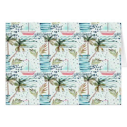 Watercolor Sailboat with Palm Tree Pattern (Front Horizontal)