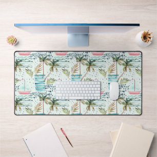 Watercolor Sailboat with Palm Tree Pattern 2 Desk Mat