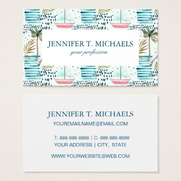 Watercolor Sailboat with Palm Tree Pattern Business Card Watercolor Sailboat with Palm Tree Pattern Business Card