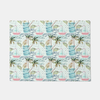 Watercolor Sailboat with Palm Tree Pattern Doormat