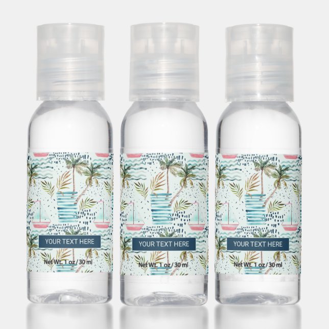 Watercolor Sailboat with Palm Tree Pattern Hand Sanitizer (Set)