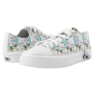 Watercolor Sailboat with Palm Tree Pattern Low-Top Sneakers Watercolor Sailboat with Palm Tree Pattern Low-Top Sneakers