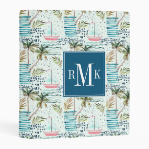 Watercolor Sailboat with Palm Tree Pattern Mini Binder