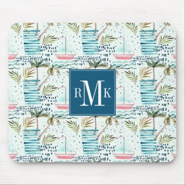 Watercolor Sailboat with Palm Tree Pattern Mouse Pad Watercolor Sailboat with Palm Tree Pattern Mouse Pad