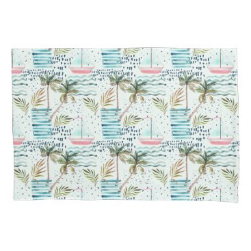 Watercolor Sailboat with Palm Tree Pattern Pillowcase Watercolor Sailboat with Palm Tree Pattern Pillowcase