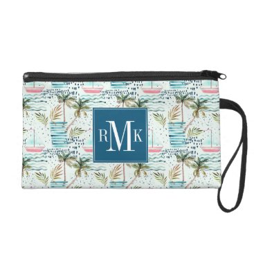 Watercolor Sailboat with Palm Tree Pattern Wristlet Watercolor Sailboat with Palm Tree Pattern Wristlet
