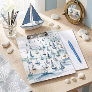 Watercolor Sailboats at Sea Nautical Clipboard