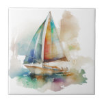 Watercolor Sailboats Ceramic Tile<br><div class="desc">This beautiful ceramic tile features a watercolor sailboat sailing on a calm ocean. The soft colors and whimsical style create a sense of peace and tranquility. Perfect for adding a touch of nautical charm to any room in your home.  Perfect for any lover of the sea.</div>