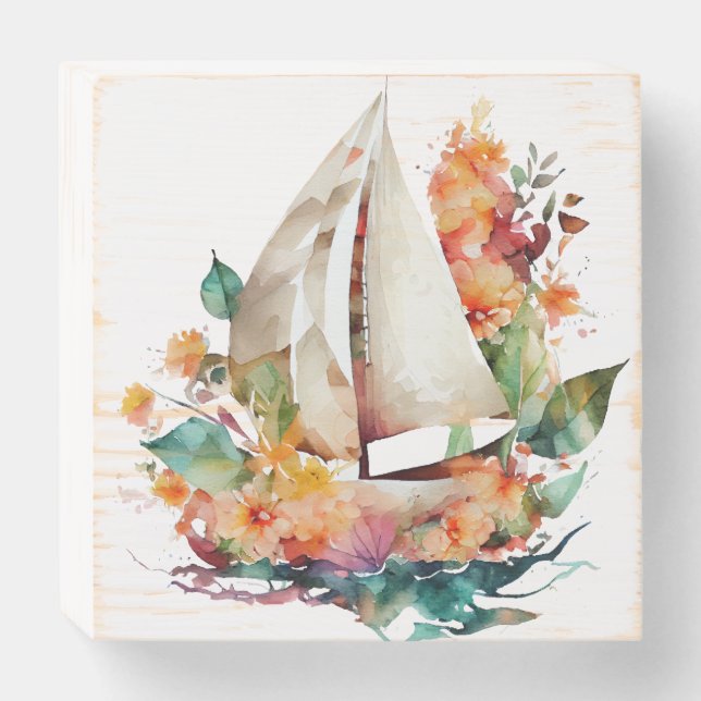 Watercolor Sailboats Wood Wall Box (Front Horizontal)