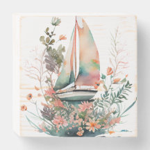 Watercolor Sailboats Wood Wall Box