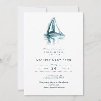 Watercolor Sailing Boat Bridal Shower Invite