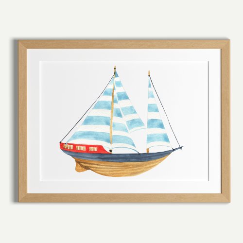 Watercolor Sailing Boat Nursery Decor
