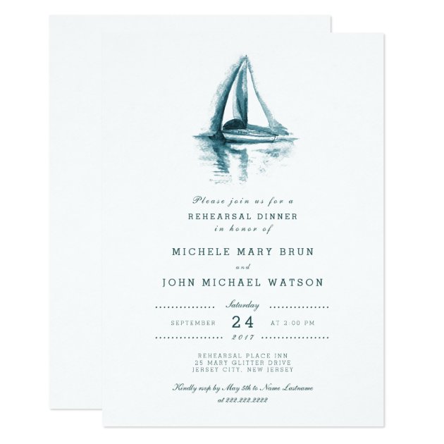 Watercolor Sailing Boat Rehearsal Dinner Invite