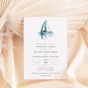 Watercolor Sailing Boat Rehearsal Dinner Invite by pinkpinetree at Zazzle