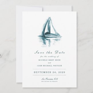 Watercolor Sailing Boat Save the Date Card