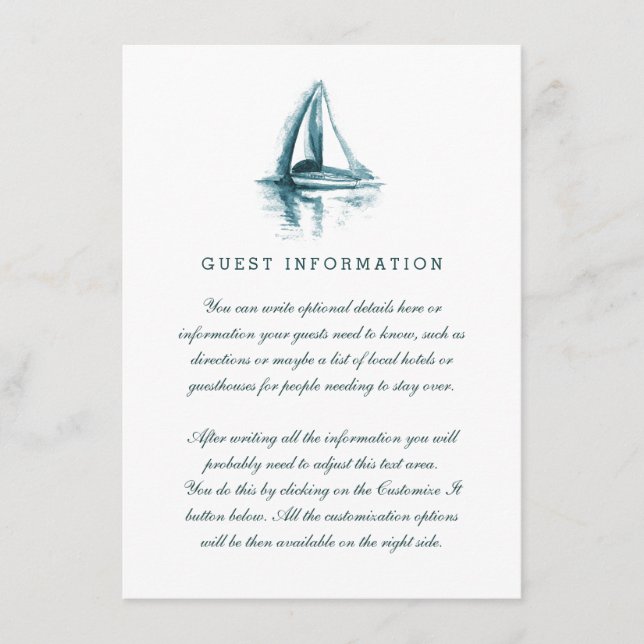 Watercolor Sailing Boat Wedding Insert Card (Front)