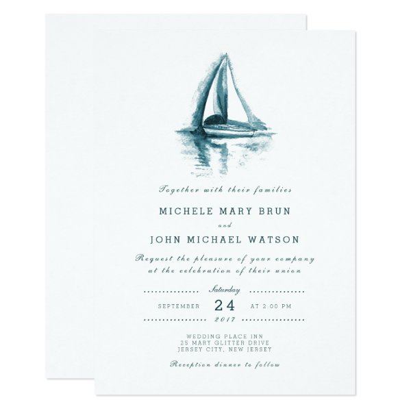 256443561908248131 Watercolor Sailing Boat Wedding Invitation