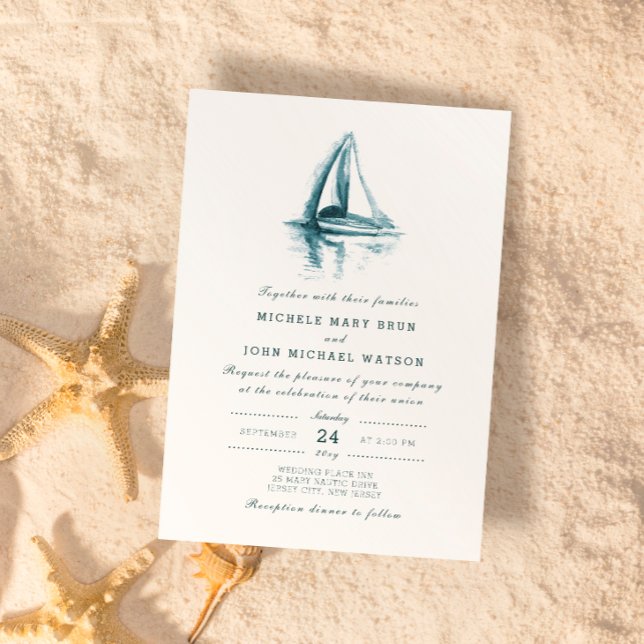 Watercolor Sailing Boat Wedding Invitation