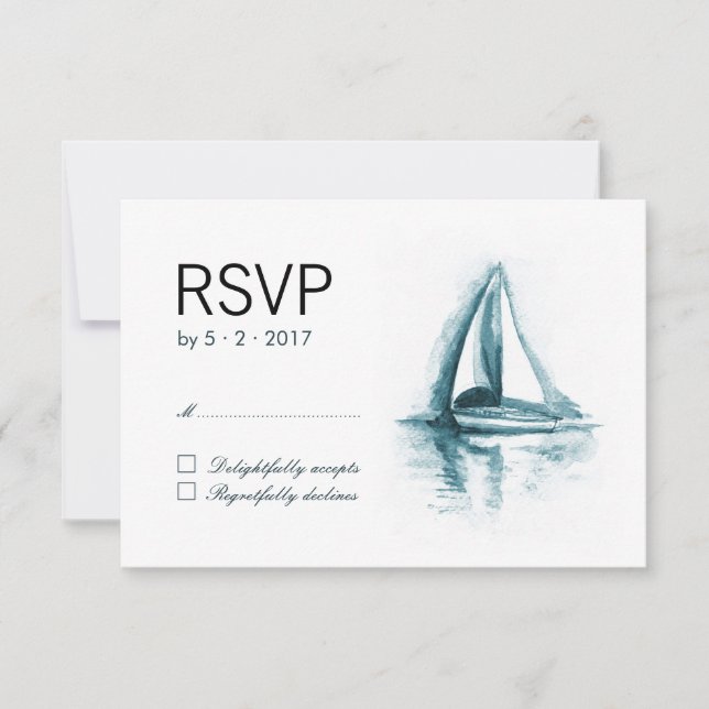Watercolor Sailing Boat Wedding RSVP Response Card (Front)