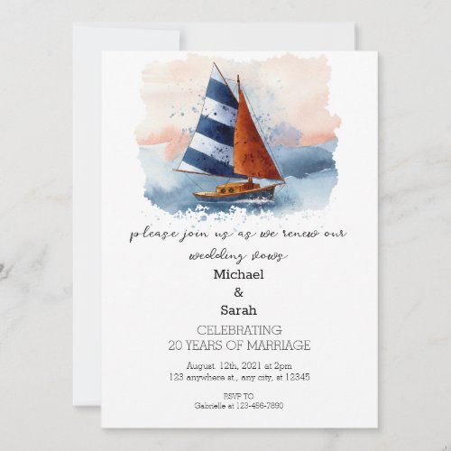  Watercolor Sailing Boat Wedding Vow Renewal  Invitation