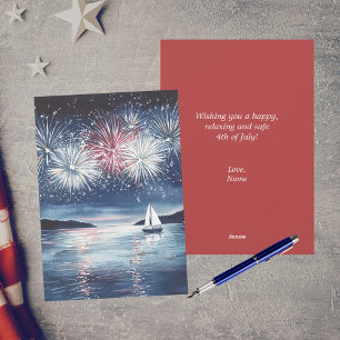 Watercolor Sailing Fireworks Happy 4th of July Holiday Card
