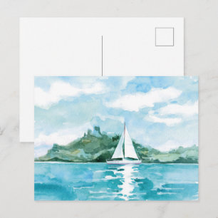 Watercolor Sailing Nature Landscape Postcard