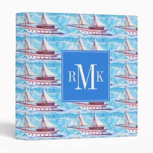 Watercolor Sailing Ships Pattern 3 Ring Binder