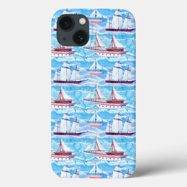 Watercolor Sailing Ships Pattern Case-Mate iPhone Case (Back)